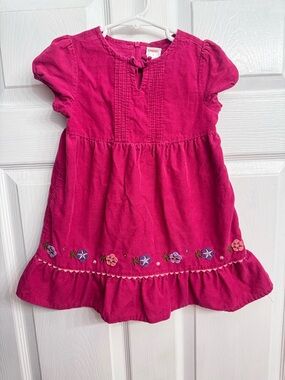 90’s Girls' Fuchsia Embroidered Corduroy, material Casual Dress